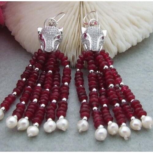 White Pearl Faceted Red bead Silver Leverback Earrings