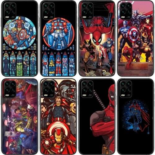 Captain Spiderman USA cartoon Phone Case For XiaoMi Redmi Note 11 10 9S 8 7 6 5 A Pro T Y1 Anime Black Cover Silicone Back Pre s