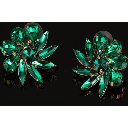 FirstStar Luxury Green Color Crystal Brides Drop Earring Chandelier Bridesmaid Earrings For Fashion Women Wedding Prom Jewelry