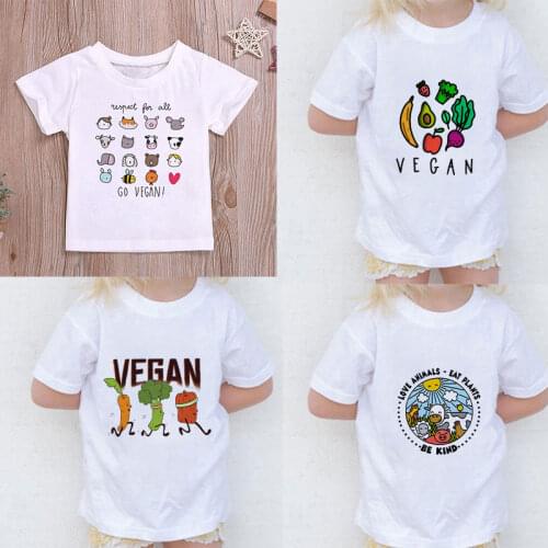 24M-9T Kids Clothes Cartoon Animals Go Vegan Baby Boy T Shirt O-neck Girls Tshirt Cute Harajuku Summer Tshirts Girl Funny Kawaii