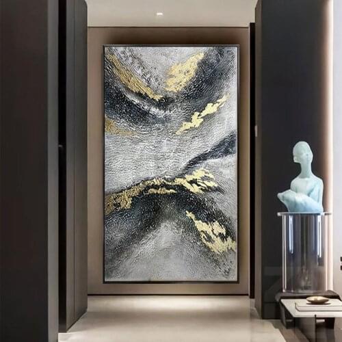 Hot sale large hand-painted oil painting abstract dark gold half moon shape thick oil texture canvas painting living room mural
