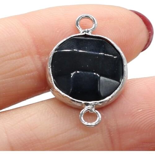 Natural Stone Connector Black Onyx Round Shape Pendant For Charm Jewelry Making DIY Necklace Bracelet Accessories Gift 15x24mm