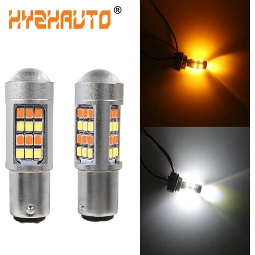 HYZHAUTO 2Pcs 1157 T20 LED Car Lights P27/7W P21/5W W21/5W Dual Color Bulbs White Amber Auto Turn Signal Light DRL 2835 42SMD