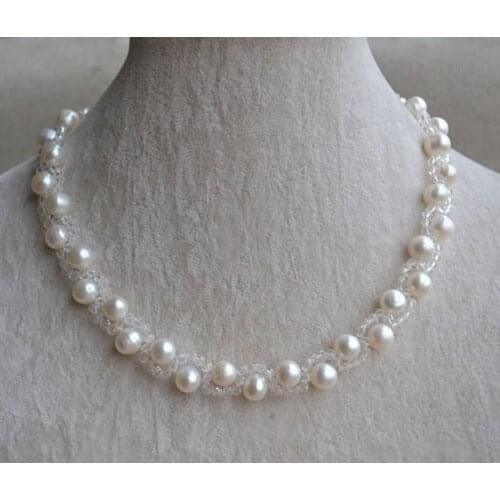 Favorite Pearl Choker Necklace White Crystal Genuine Freshwater Pearl Jewelry Handmade Charming Birthday Party Fine Lady Gift