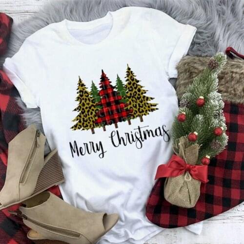Vogue plaid tree Christmas T Shirt women summer print white christmas tshirt Women harajuku short sleeve female clothes tops