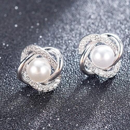 Fashion Plated Crystal Star Pearl Ear Stud Earrings For Women Wedding Jewelry Bridal Accessories Boucle D'oreille Femme