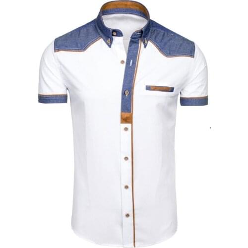 Mens Shirts Fashion Denim Short Sleeve Formal Shirts Man Casual Summer Clothing Tops Slim Cotton Plus Size Male Shirts