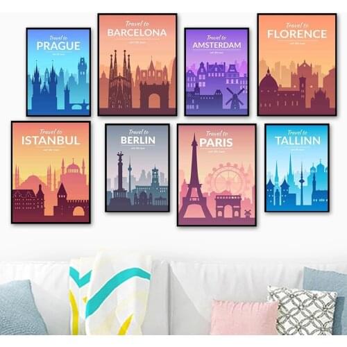Paris Tower Berlin Travel World City Wall Art Canvas Painting Nordic Posters And Prints Wall Pictures For Living Room Decor