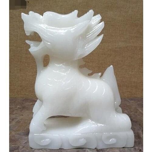 Natural rice topaz white jade kylin lucky town house evil spirits living room porch office decoration pair