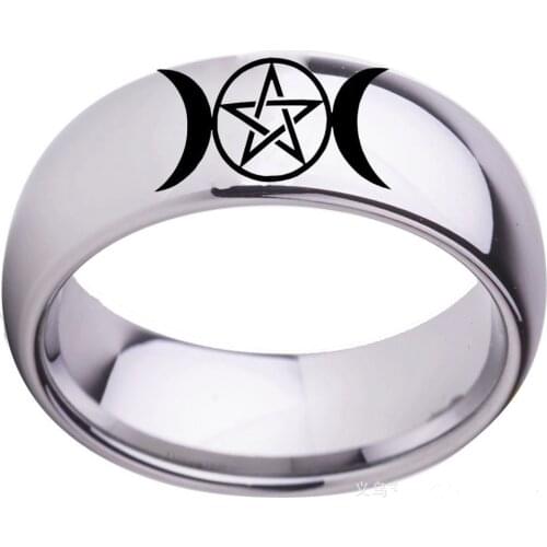 Stainless Steel Triple Moon Goddess Wicca Pentacle Ring Crescent Moon Pentagram Pagan Rings For Women Men Jewelry Freeship