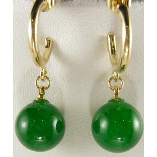 Wholesale Charming 12mm green Natural jade bead 18kgp earrings