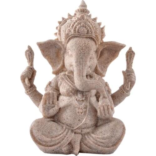 Sandstone Ganesh Statue Sitting on Lotus Pedestal Hindu God Figurine Sculpture Collectible