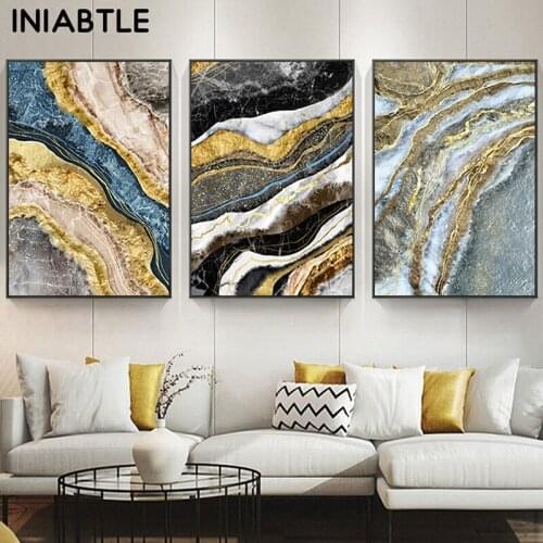Golden Marble Pattern Poster Abstract Canvas Painting Nordic Minimalist Wall Art Picture For Modern Living Room Home Decor