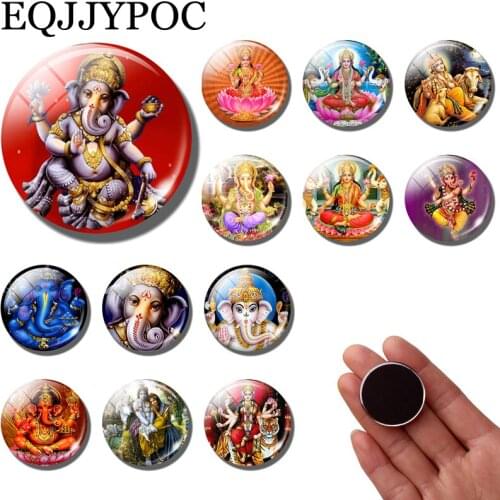 Lord Ganecha Lakshmi fridge magnet Shiva Amulet Ganapati Charm Refrigerator Magnets Krishna Yoga Radha 30MM Sticker Home decor