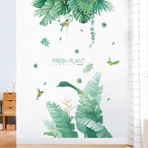 Nordic Green Leaf Wall Stickers for Living room Bedroom Background Wall Decor Removable PVC Wall Decals Home Decor DIY Sticker