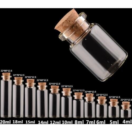 1PCS 4/5/6/7/8/10/12/14/15/18/20/35ml Glass Jars Cork Stopper Ornaments DIY Container Mini Wish Bottles Holiday Wed Home Decor