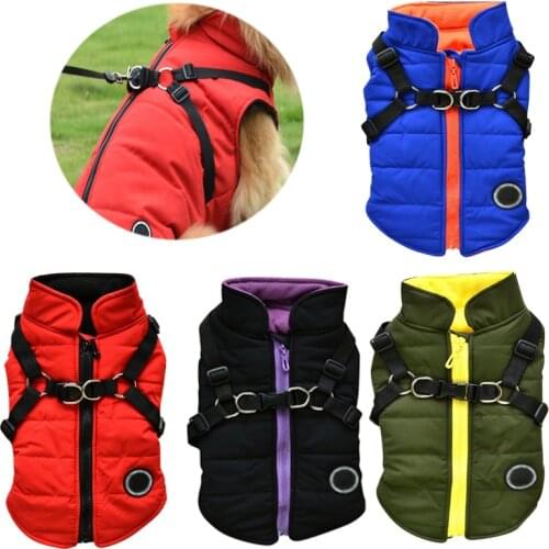 Waterproof Dog Clothes Winter Dog Coat With Harness Warm Pet Clothing Big Dog Jacket Chihuahua Labrador Bulldog Coat Costume