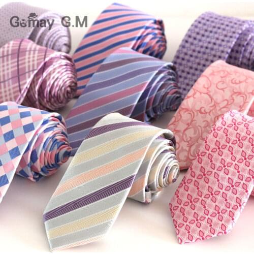 High Quality New Pink Style Plaid Ties for Men Fashion Classic Mans necktie for Wedding 6cm Width Groom Tie