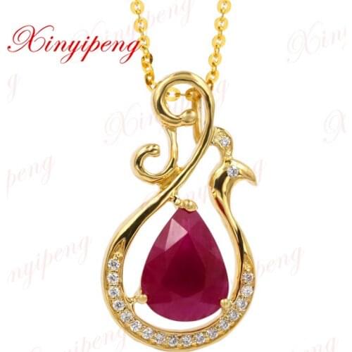 Xin yi peng 18 k yellow gold inlaid 2.05 carat natural ruby pendant women pendant 8 * 10 mm fine