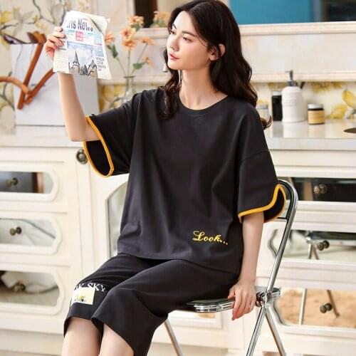 Womens Summer Five-point Sleeve Design Sensational Womens Home Wear Pajamas Round Neck Outdoor Cotton Soft Plus Size Sleepwear