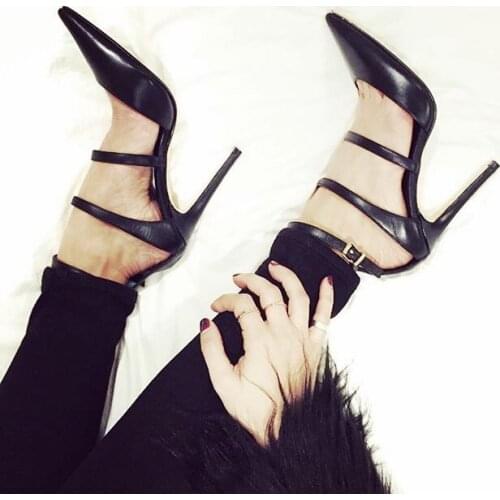 2017 Spring newest pointed toe high heel shoes woman thin heels ankle strap shoes wine red suede buckle strap heel stiletto heel