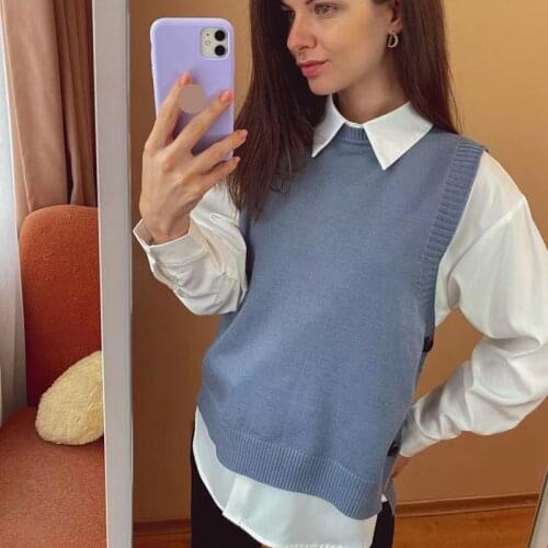GIGOGOU Sweater Vest Women Solid O Neck Button Simple Classic Elegant Office Ladies Vests Ulzzang Chic Casual Knit Pullover Top