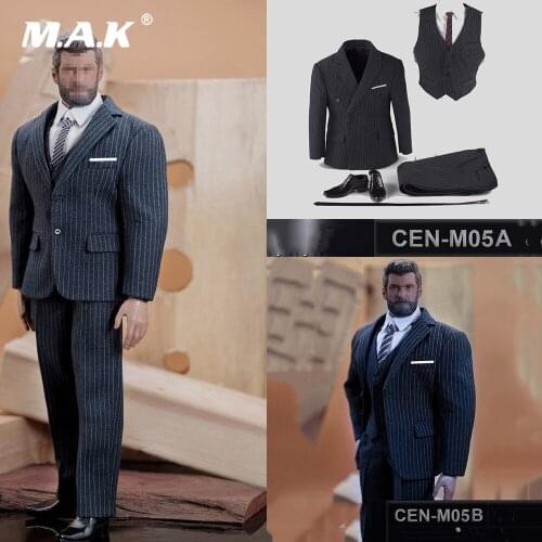 1/6 Scale Male Figure Clothes Accessory British Gentleman Striped Suit & Shoes Model for 12'' Man Muscle Action Figure Body