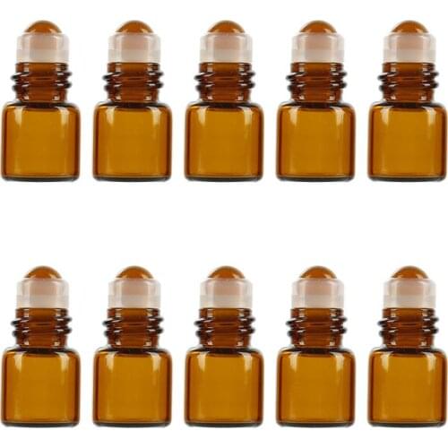 10Pcs 1ml Amber Glass Roll on Bottle Sample Test Essential Oil Vials with Roller Refillable Bottle Travel Cosmetic Container