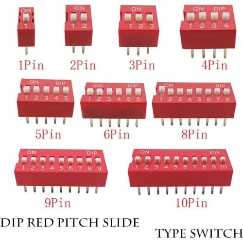 10pcs 2.54mm Position Way DIP Red Pitch Slide Type Switch Module Toggle Switch Red Snap Switch Dial Switch 1 2 3 4 5 6 8 9 10PIN
