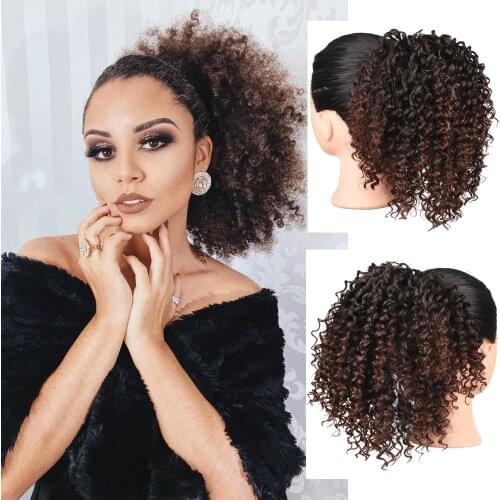 12Inch Afro Kinky Curly Ponytai Hair Extension Drawstring Puff Ponytail Synthetic Clip in African American Hair Bun Extension