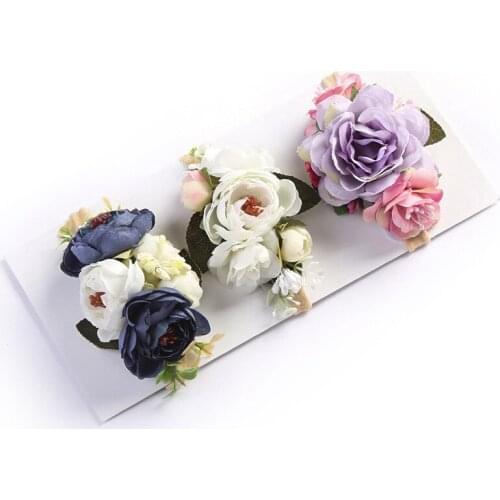 3pcs/lot Baby Girls Hair Accessories Artificial Flowers Elastic Nylon Headbands Handmade Beach Holiday Nylon Floral Headwraps