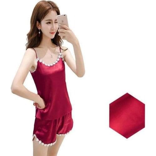 911-d4 Women Clothing Lace Suspender Pajamas Suit Spring Summer Imitation Silk Solid Color Sexy Comfortable Home Apparel