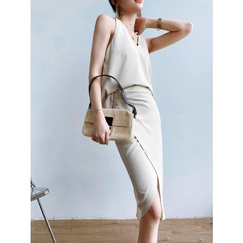 AKSAYA Summer New Arrival V-Neck Two pieces Set Dress Slim Elegant Temperament Quality