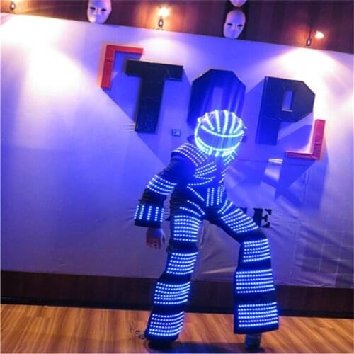 AS001 Ballroom dance robot man led stilts costumes party stage wear clothe dj RGB light suit bar performance helmet ktv cosplay