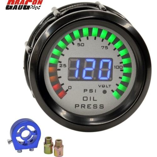 Dragon 52mm Digital Dual Display Auto Car Oil Pressure Gaug 0-120 Psi And Volt Meter For Oil Filter Sandwich Adapte