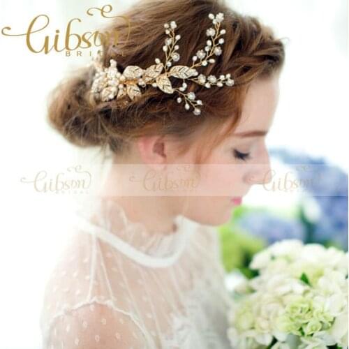 Free Shipping Honey Style Fresh water Pearl Beaded and Rhinestone Wedding Spray Comb Bridesmaid Hair Side Comb to the Veil