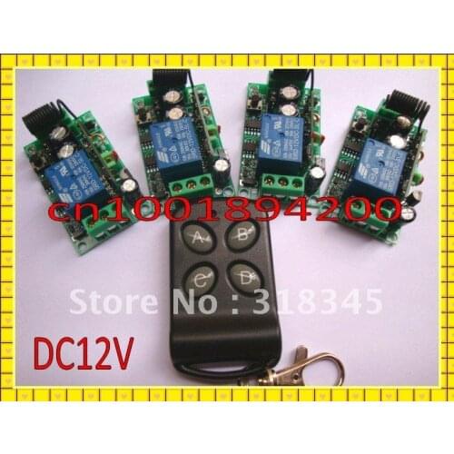 Free Shipping DC12V RF Wireless remote control switch system 1 transmitter +4 receiver(switch)10A 1CH Toggle Momentary Latched