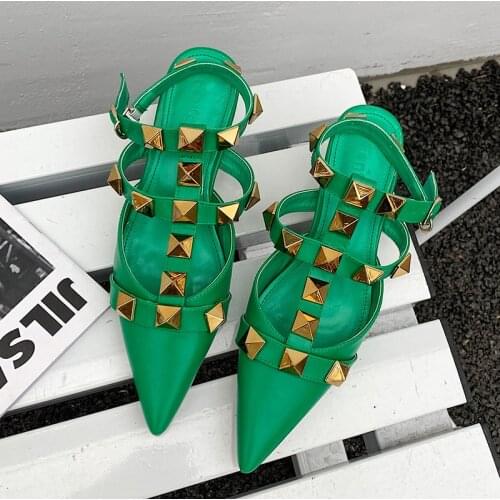 2021 Fashion Rivets Sandals Women Fetish Stripper Pointed Toe High Heels Pumps Sexy Luxury Mule Brand Studded Shoes Spring Mujer
