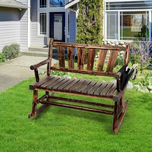 Antique Wood Outdoor Rocking Chair Wooden Porch Rustic Rocker Armchair Bench for Deck Balcony Garden or Indoor Use
