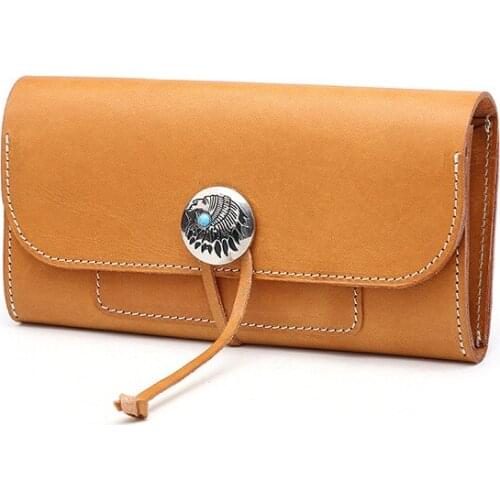 Genuine leather cow skin long purse vintage handmade wallet for women