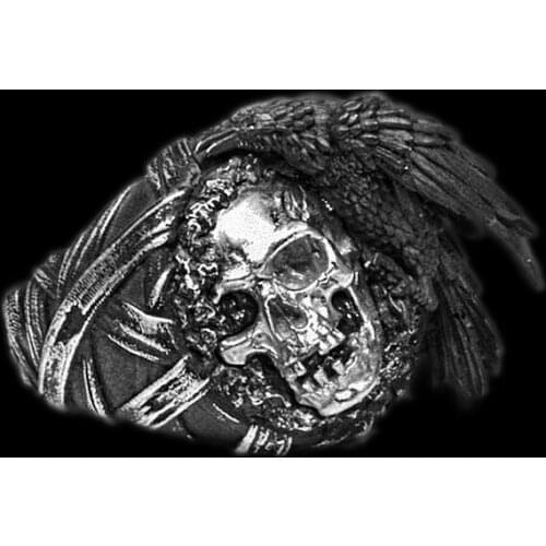 EYHIMD Crow and Skull Stainless Steel Signet Ring Mens Punk Raven Biker Rings Unique Gothic Jewelry