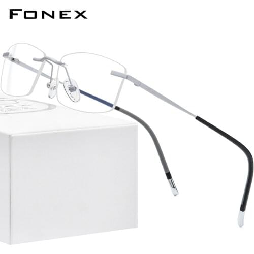 FONEX Rimless Titanium Eyeglasses Men 2021 New Square Prescription Glasses Frame Women Myopia Optical Eyewear 9608