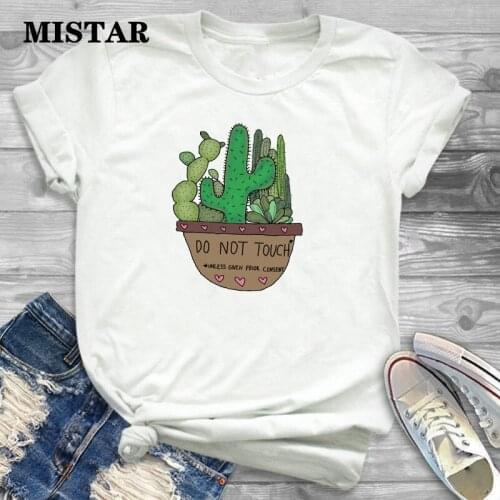 Cute Cactus Plant Printed T Shirt Women Graphic Harajuku Womens t shirts Short Sleeve Fashion Casual White Tops Tee Female