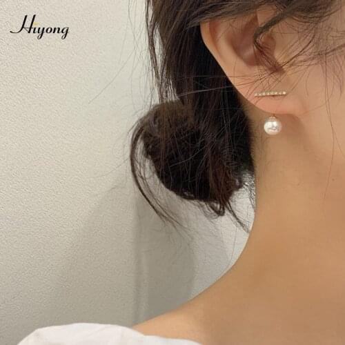 HIYONG Fashion S925 Pin Pearl Earrings Rhinestone Line Metal Earrings Unusual Women Girl Party Earring Simple Pearls Jewelry