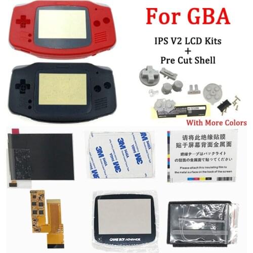Full Screen IPS V2 LCD Kits with pre cut shell for GBA IPS LCD V2 Backlight for GameBoy Advance with Housing Shell &Button &pad