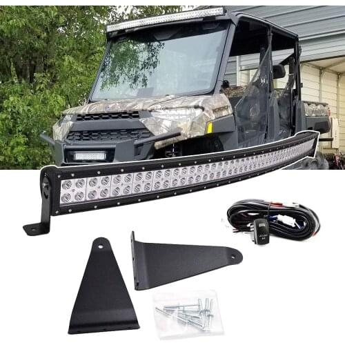 For Polaris Ranger 570/900/1000 Full Size 50" 288W Curved LED Light Bar with Upper Roof Windshield Pro-Fit Cage Mounting Bracket