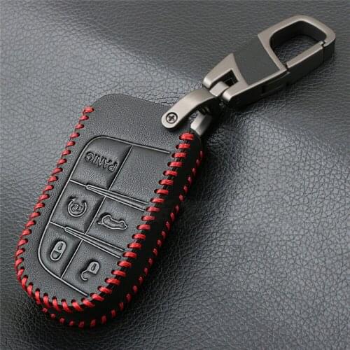 Leather Car Remote Key Fob Cover Case For Jeep Grand Cherokee Chrysler Dodge Fiat Car Styling