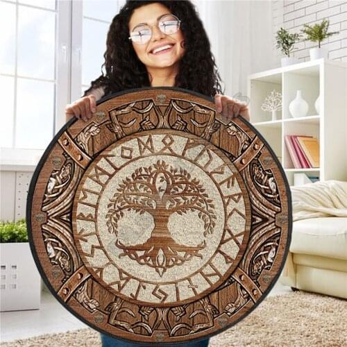 Viking Circle Skull Rug Round shape Floor Mat 3D Printed Rug Non-slip Mat Dining Living Room Soft Bedroom Carpet