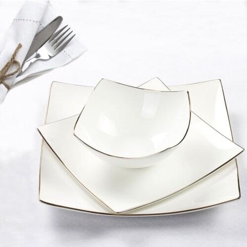 European Bone China Square Dining Plate Soup Bowls High Quality Dishes Steak Salad Dinnerware Set