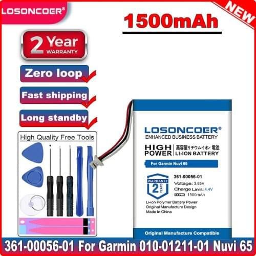 LOSONCOER Good Quality Battery 1500mAh 361-00056-01 Battery for Garmin 010-01211-01, Nuvi 65, 65LM, 65LM 6" in stock